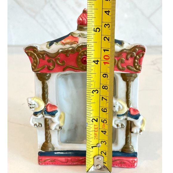 Vintage Porcelain Circus Theme Picture Frame w/Big Top & Carousel Horses 5.5" - Picture 9 of 10